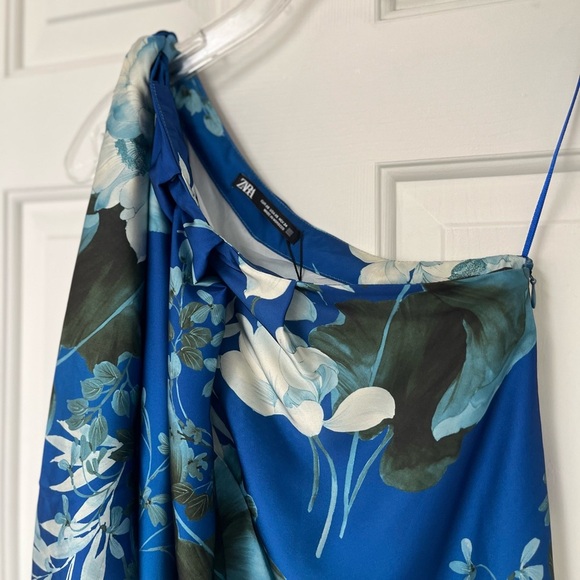 NWT ZARA Blue Floral One-Shoulder Wide Leg Jumpsuit XS - Picture 8 of 16